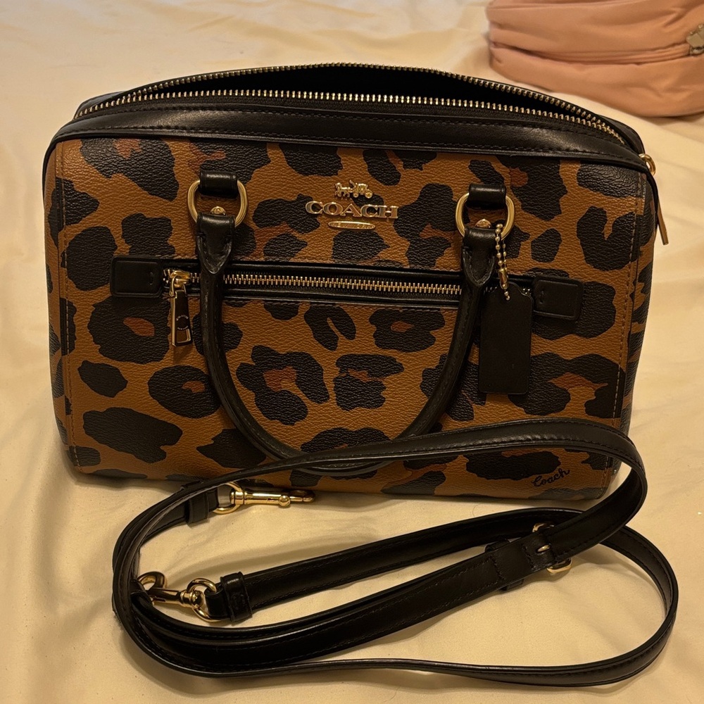 Coach Leopard Print Satchel - Black and Brown